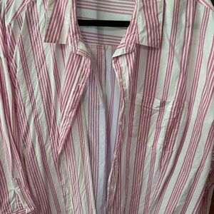 Old Navy Striped Pink and White Women's The Boyfriend Shirt